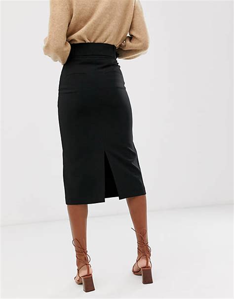 Asos Design Tall High Waist Midi Pencil Skirt In Black