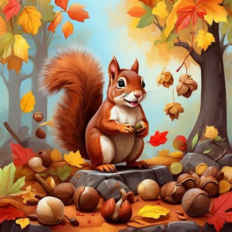 Autumn Squirrel Art Print Free Stock Photo - Public Domain Pictures