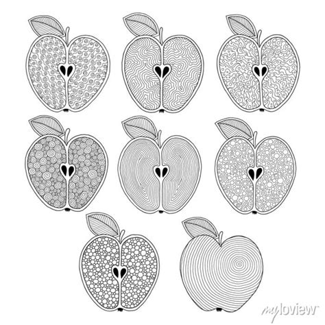 Coloring Book Page With Outlines Of Apple • Wall Stickers Set