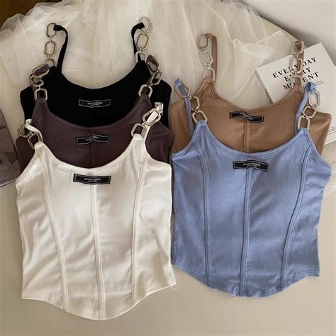 Sanah H Korean Style Hot Girl Letter Chain Slim Camisole With Padded Sando Top Shopee Philippines