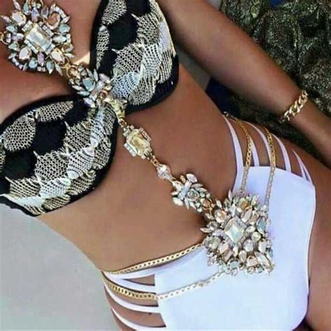 Sexy Bikini Flor Rhinestone Cuerpo Cadena Collar Largo Para Las Mujeres