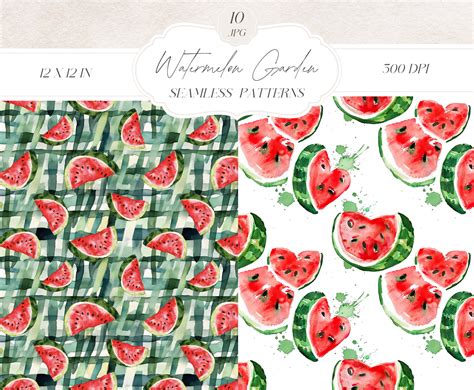 Watercolor Watermelon Seamless Patterns Watermelon Digital Paper