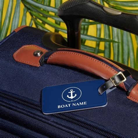 Nautical Boat Name Anchor Rope Navy Blue Luggage Tag Zazzle