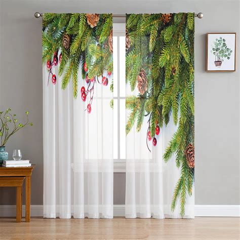 Bell Christmas Decor Snowflake Gift Tulle Sheer Curtains For Living