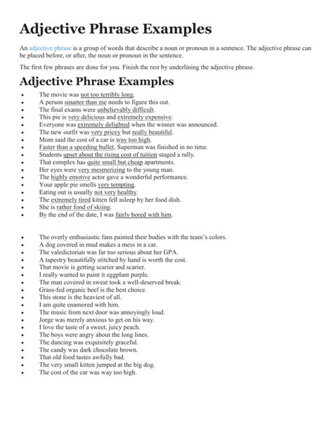 Adjective Phrase Examples