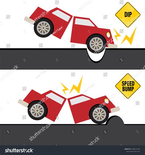 Image Car Hitting Bump Pothole Road Stock Vector Royalty Free