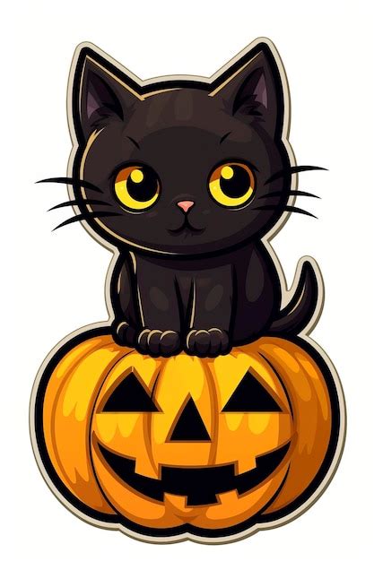 A cute black cat wearing a pumpkin head for halloween sticker minimal ...