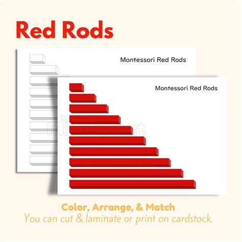 Red Rods Montessori Sensorial Material Extension Worksheet Made By