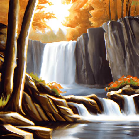 Beautiful Autumn Waterfall Painting · Creative Fabrica