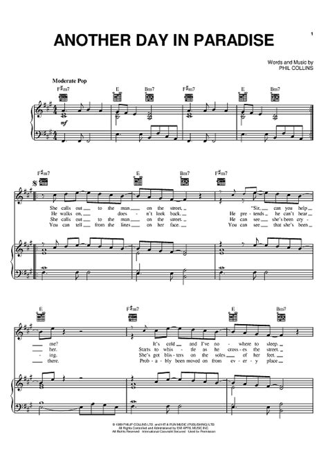 Another Day In Paradise" Sheet Music by Phil Collins for Piano/Vocal/Chords - Sheet Music Now