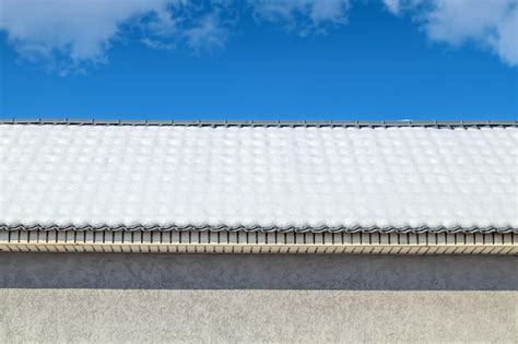 Premium Photo | Fresh snow on a metal roof against the sky the roof of ...