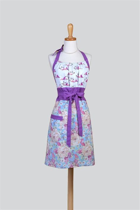 Cute Kitsch Womens Apron Blue Violets Spring Floral With Etsy