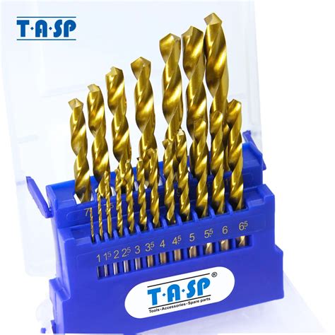 Tasp 19pcs Metal Drill Bit Set Hss M35 Cobalt Titanium Coated Drill