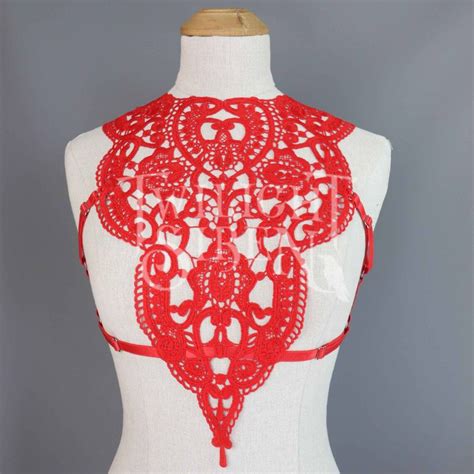 LACE BODY HARNESS Lingerie Red Lace Elastic Strap Harness Etsy