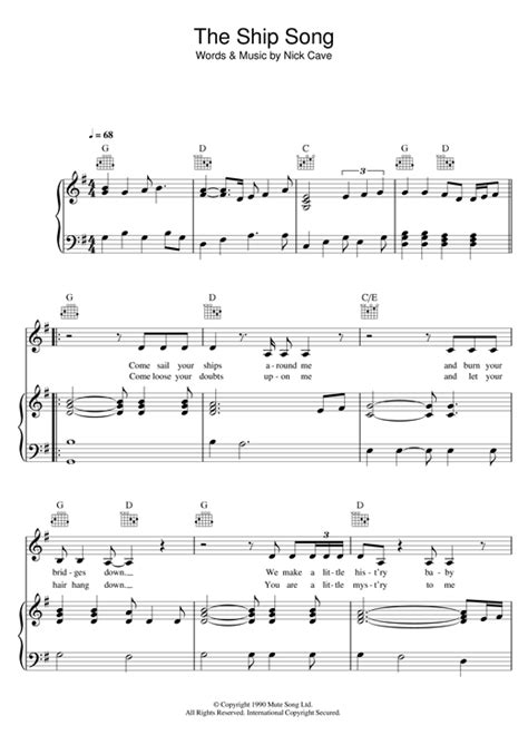 Nick Cave - The Ship Song sheet music