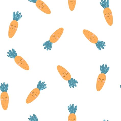 Premium Photo Seamless Pattern With Cute Kawaii Carrot With Happy