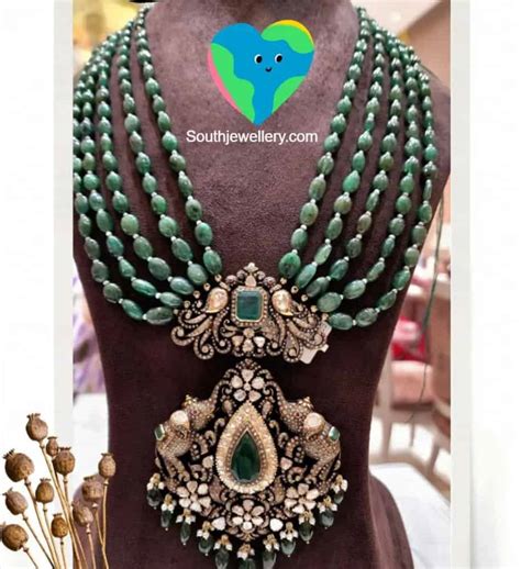 Layered Emerald Beads Necklace With Victorian Polki Pendant