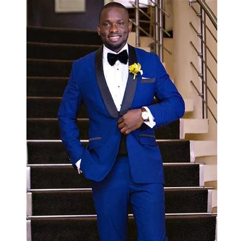 Jackquard Floral Pattern Royal Blue Black Men Suit Custom Made Groom