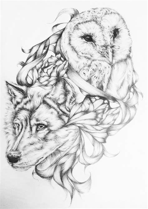 Owl And Wolf Tattoo