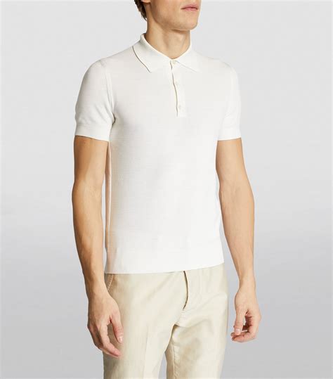 Mens Tom Ford White Silk Cotton Honeycomb Polo Shirt Harrods