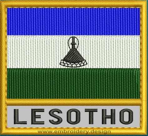 Design embroidery Flag of Lesotho with Text Caption and Gold Trim by embroidery design