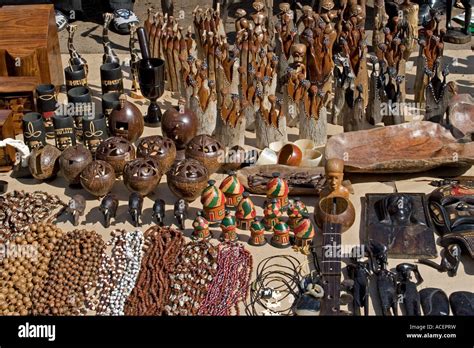 Woodcarvings And Beadwork For Sale In Saturday Craft Market Maputo