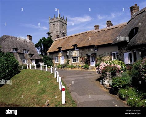 Parish Church And Thatched Cottages Godshill Isle Of Wight England