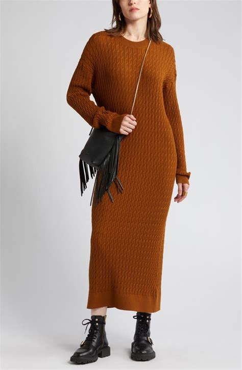 Treasure And Bond Cable Stitch Long Sleeve Midi Sweater Dress Nordstrom