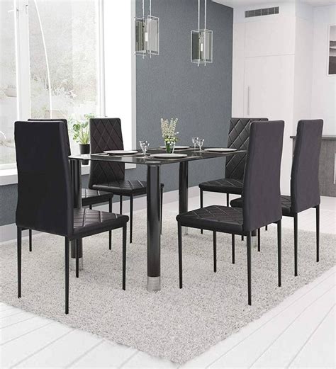 Buy Aria Six Seater Dining Table With Chair In Black Finish By Forzza