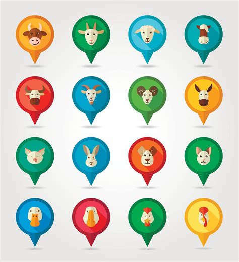 Farm animals mapping pins icons Stock Image | VectorGrove - Royalty