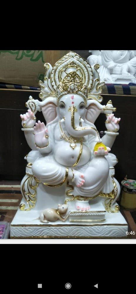 Multicolor Gold Plated Marble Ganesh Ji Statue Size Dimension 1ft 6ft