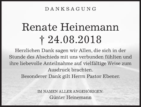 Traueranzeigen Von Renate Heinemann Trauer Anzeigen De