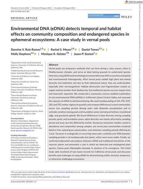 PDF Environmental DNA EDNA Detects Temporal And Habitat Effects On