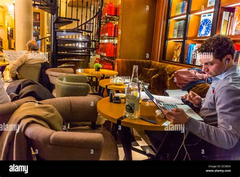 Paris, France, French Man inside French Cafe, "Salon de Thé", Tea Room ...