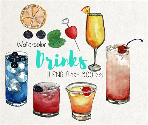 Watercolor Drinks Clipart Set Drinks Watercolor Watercolor Beverage