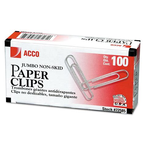 Acco Paper Clips Jumbo Non Skid Count Pack Pack Of