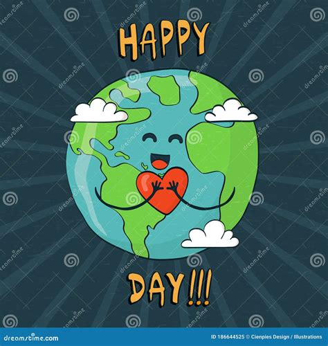 Happy Earth Day Card Of Cute Planet With Heart Stock Vector