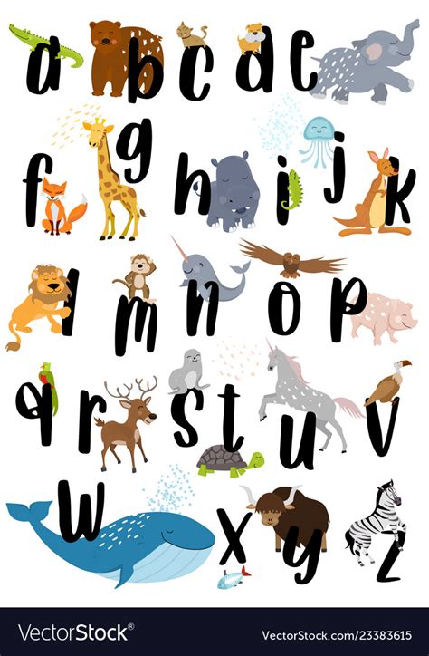 Animal alphabet poster Royalty Free Vector Image