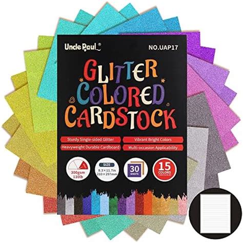 A4 Glitter Cardstock Paper 30 Sheets 15 Colors 300gsm 110Ib Colored