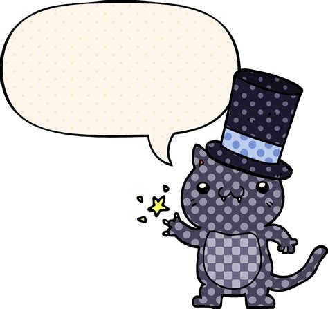 cartoon cat wearing top hat and speech bubble in comic book style ...