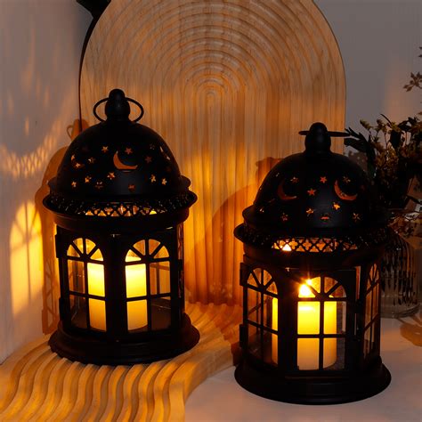 JHY DESIGN Medium Vintage Candle Holder Lantern, Decorative Outdoor Lantern, Metal Hanging ...