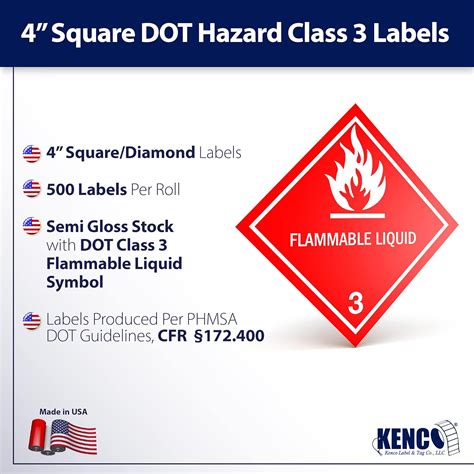 Buy D.O.T. Labels - Hazard Class 3 DOT Flammable Liquid Hazmat Labels 4 ...