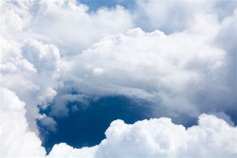 White Clouds On Blue Sky Background Close Up Cumulus Clouds High In