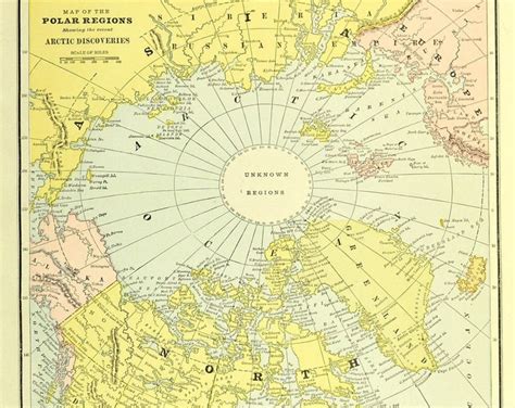 NORTH POLE MAP of the North Pole Region Wall Decor Art Antique Original ...