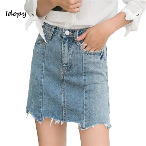 Idopy 20018 Summer Fashion Womens Short Denim Skirt Female Ripped A