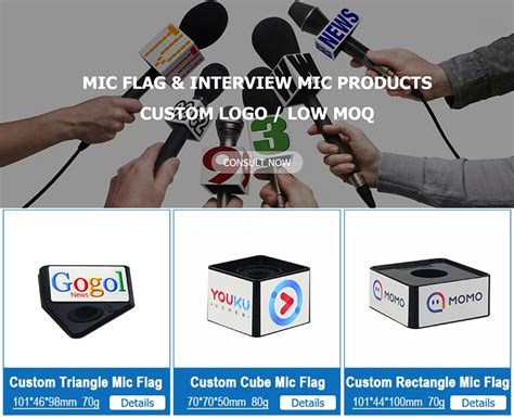 Customize Triangle Shape Speech Mic Interview Microphone Logo Flag