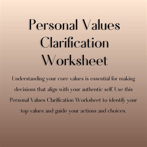 Personal Values Clarification Worksheet - Etsy