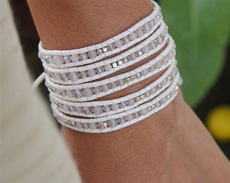 5 Times Wrap Bracelet White Crystal Beaded Mix Boho Bracelet