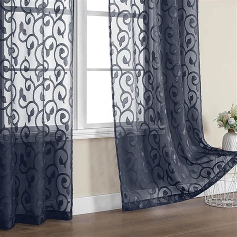 Owenie Furman Navy Blue Semi Sheer Curtains 72 Inches Long For Bedroom