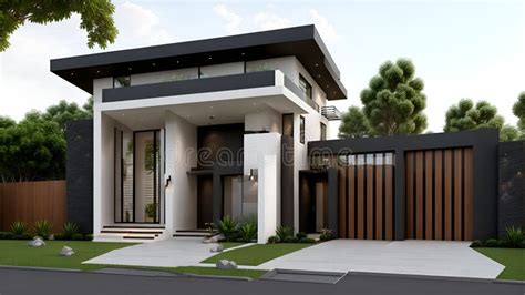 Ai Generated A Contemporary House With A Spacious Front Lawn And